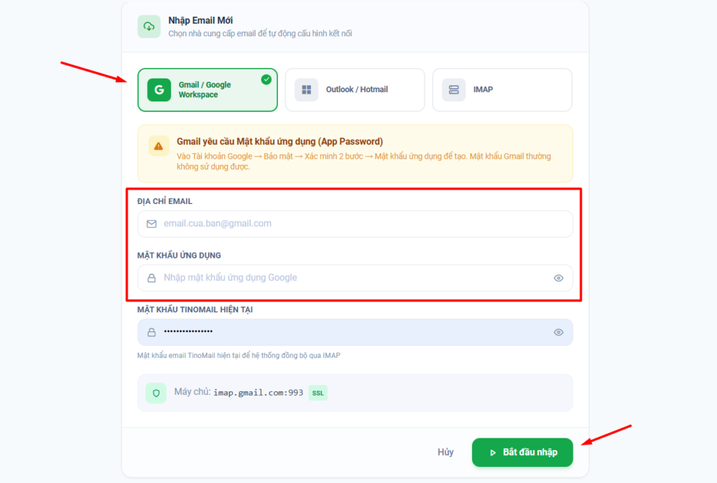 Đồng bộ email từ Gmail sang TinoMail 