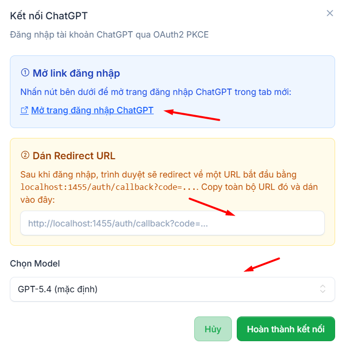 Kết nối ChatGPT OAuth thông qua OpenAI Codex