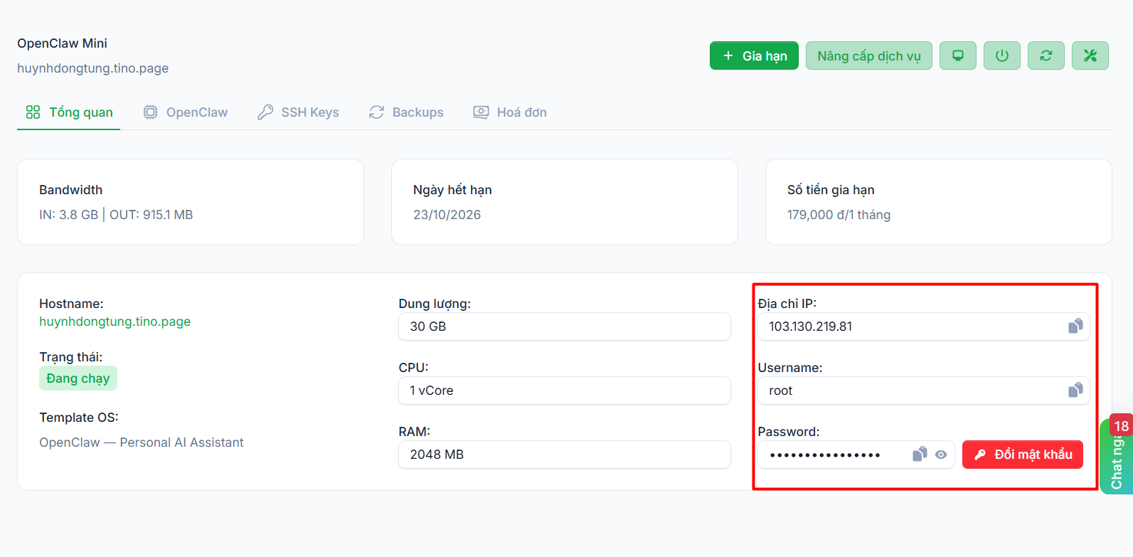 Hướng dẫn lấy thông tin đăng nhập VPS tại Tino