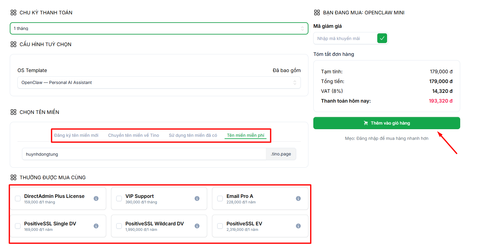 Đăng ký dịch vụ VPS OpenClaw
