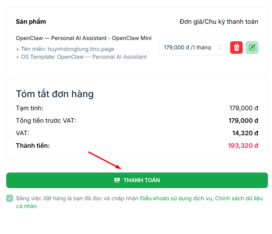 Đăng ký dịch vụ VPS OpenClaw
