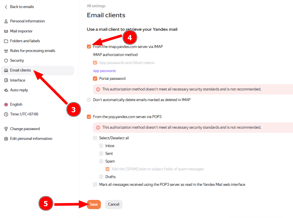 Hướng dẫn chuyển dữ liệu mail từ Yandex sang TinoMail 2 Bật IMAP trên Yandex