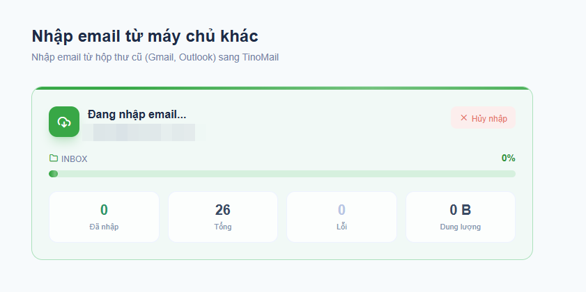 Hướng dẫn chuyển dữ liệu mail từ Yandex sang TinoMail 9 Quá trình đồng bộ đang diễn ra