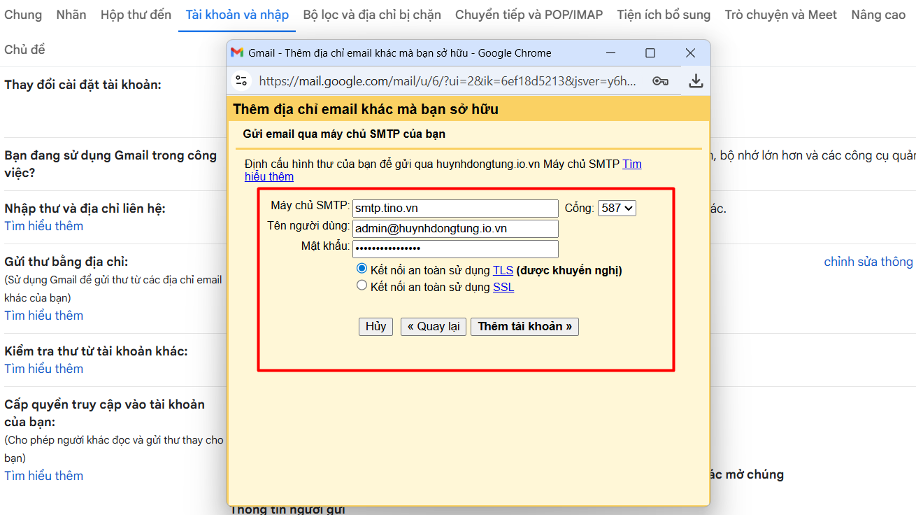 Cài đặt máy chủ gửi thư qua giao thức SMTP