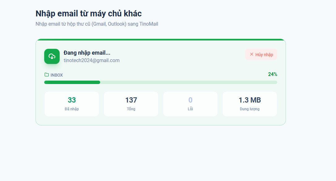 Đồng bộ email từ Gmail sang TinoMail 