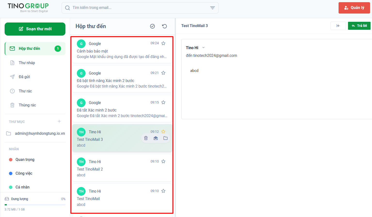 Đồng bộ email từ Gmail sang TinoMail 