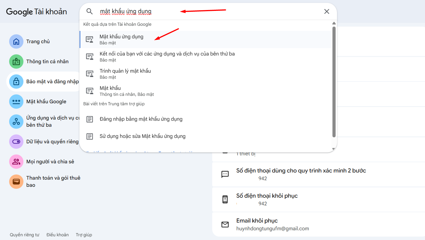 Tạo mật khẩu ứng dụng cho tài khoản Google