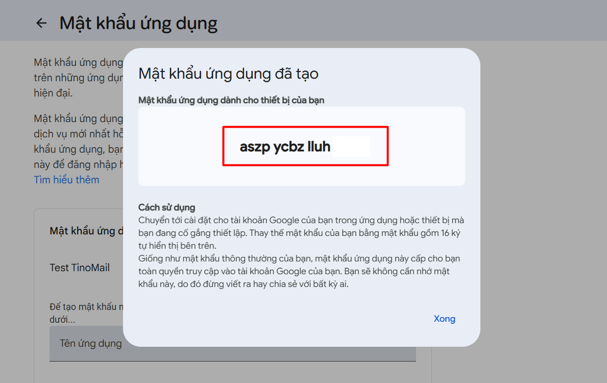 Tạo mật khẩu ứng dụng cho tài khoản Google