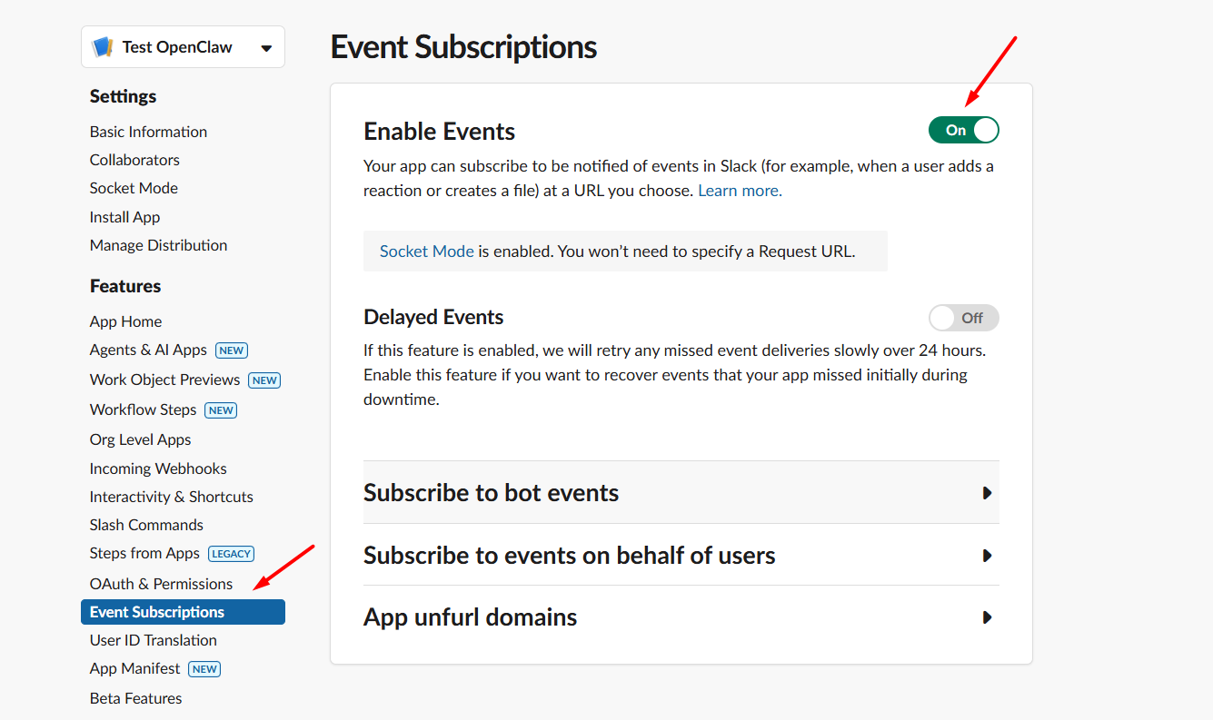 Cấu hình nhận diện sự kiện và hiển thị khung chat