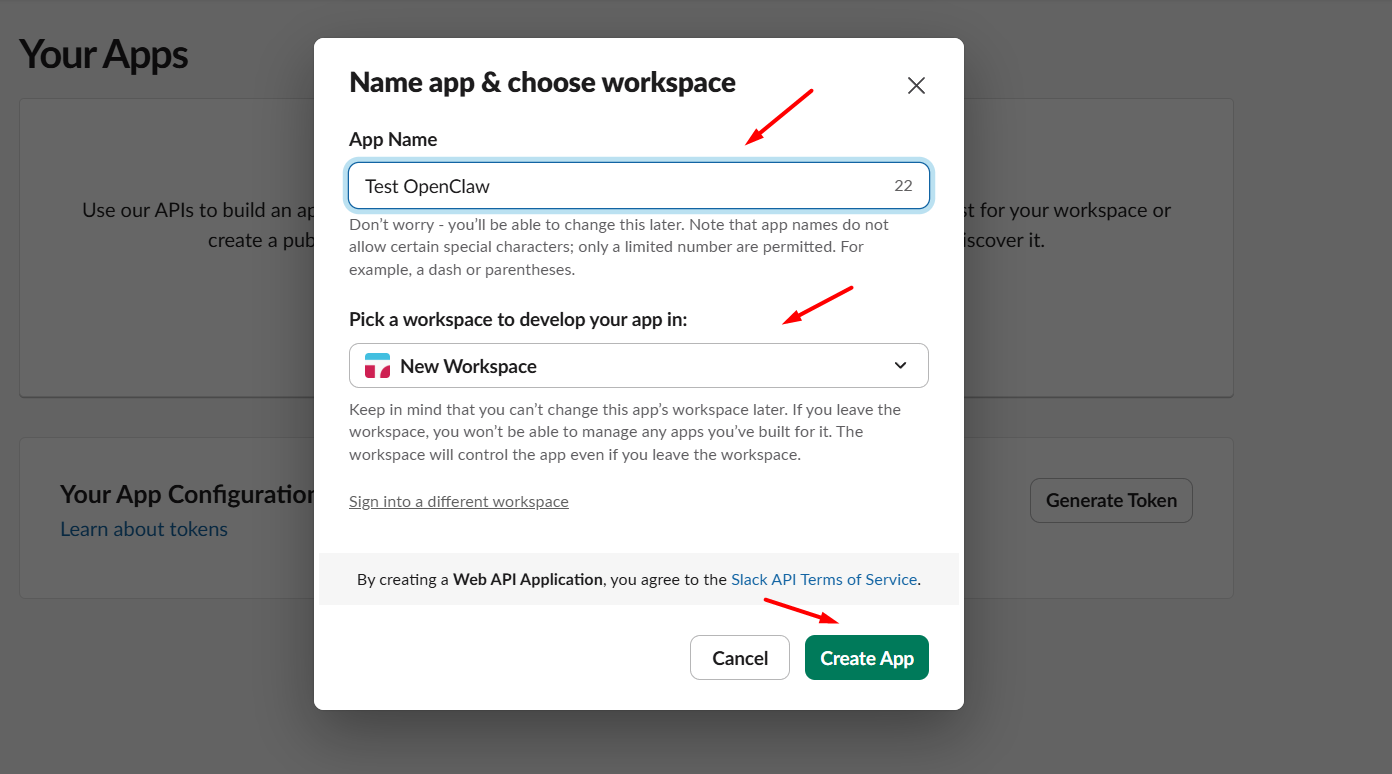 Khởi tạo ứng dụng trên Slack API