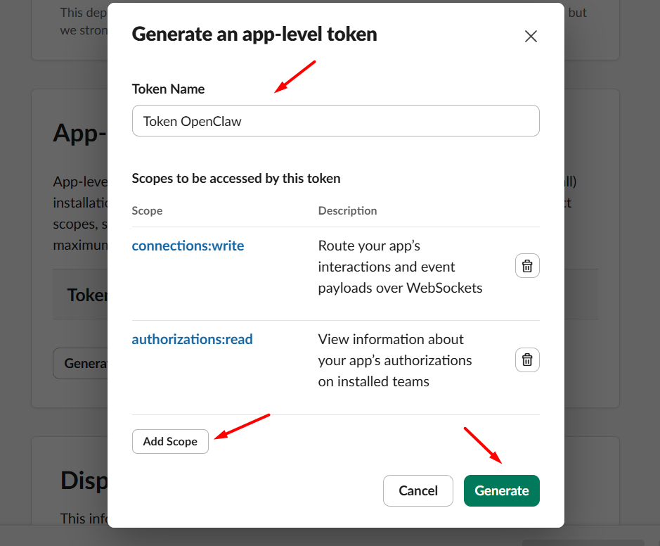Cấu hình và lấy mã App-Level Token