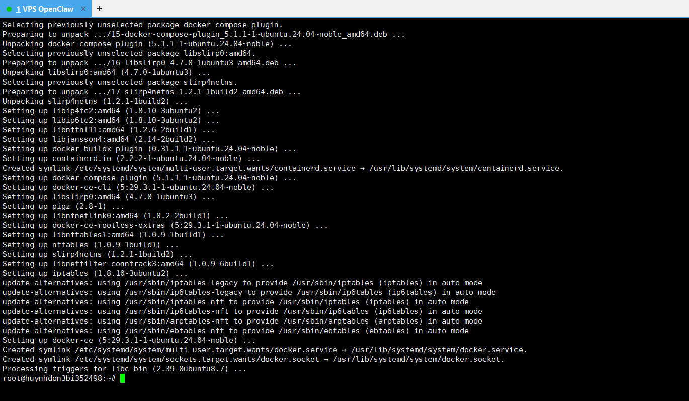 Hướng dẫn cài đặt OpenClaw trên VPS bằng Docker 3 Bước 1: Cập nhật hệ thống và cài đặt môi trường Docker