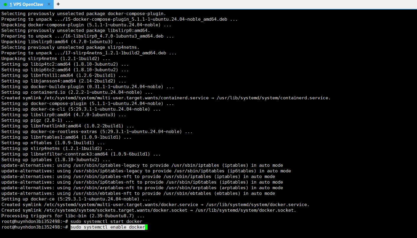 Hướng dẫn cài đặt OpenClaw trên VPS bằng Docker 4 Bước 1: Cập nhật hệ thống và cài đặt môi trường Docker