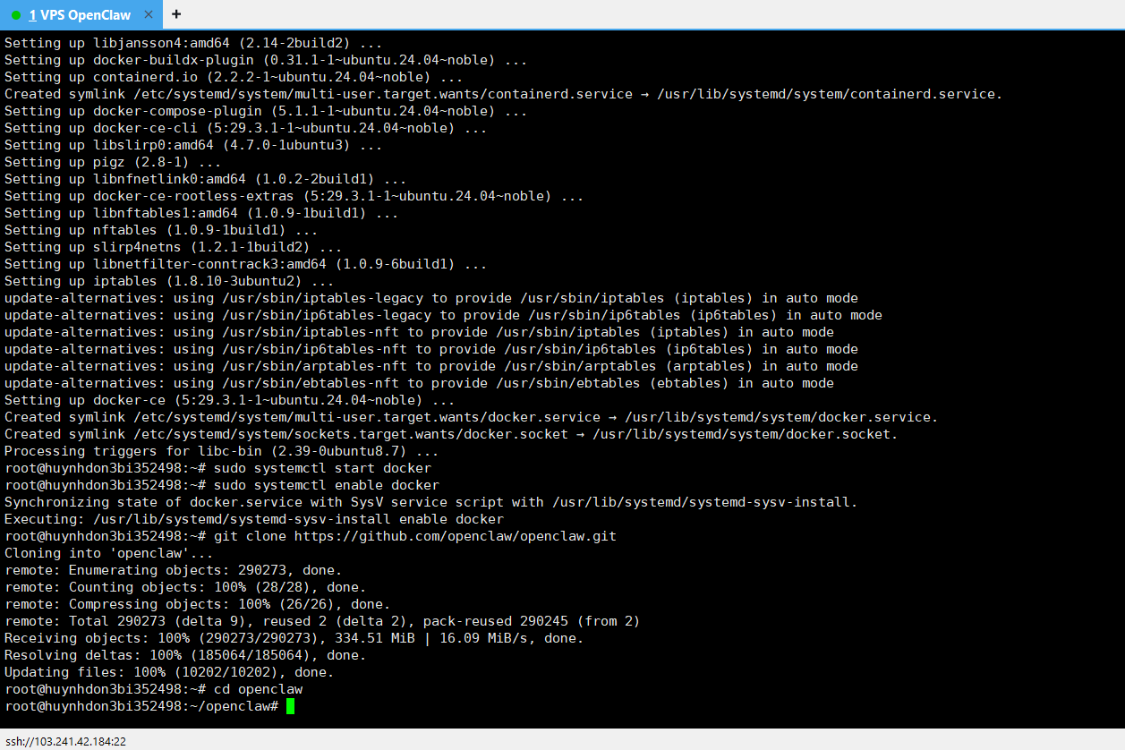Hướng dẫn cài đặt OpenClaw trên VPS bằng Docker 5 Bước 2: Tải mã nguồn OpenClaw