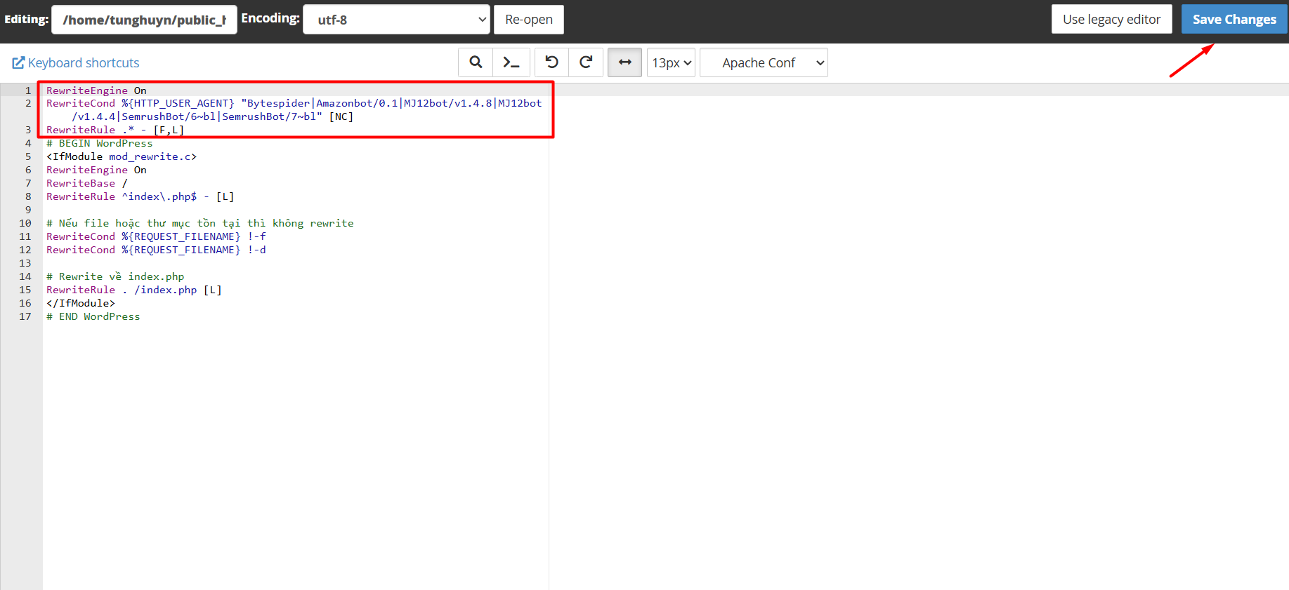 Chặn bot bằng tệp .htaccess