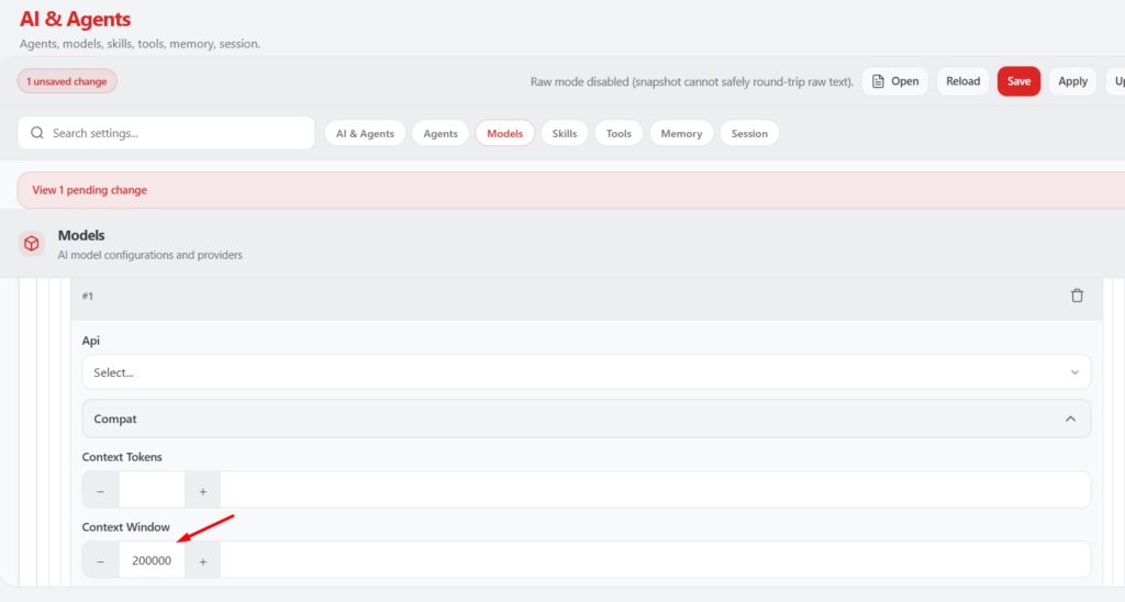 Tùy chỉnh tham số trên giao diện Web Control OpenClaw