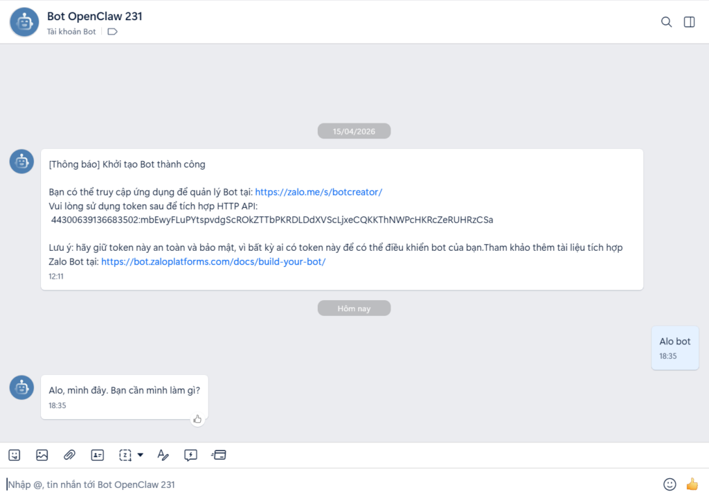 Kết nối Zalo bot với OpenClaw trên VPS OpenClaw Tino