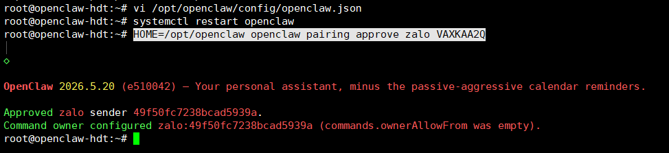 Kết nối Zalo với OpenClaw trên VPS OpenClaw Tino