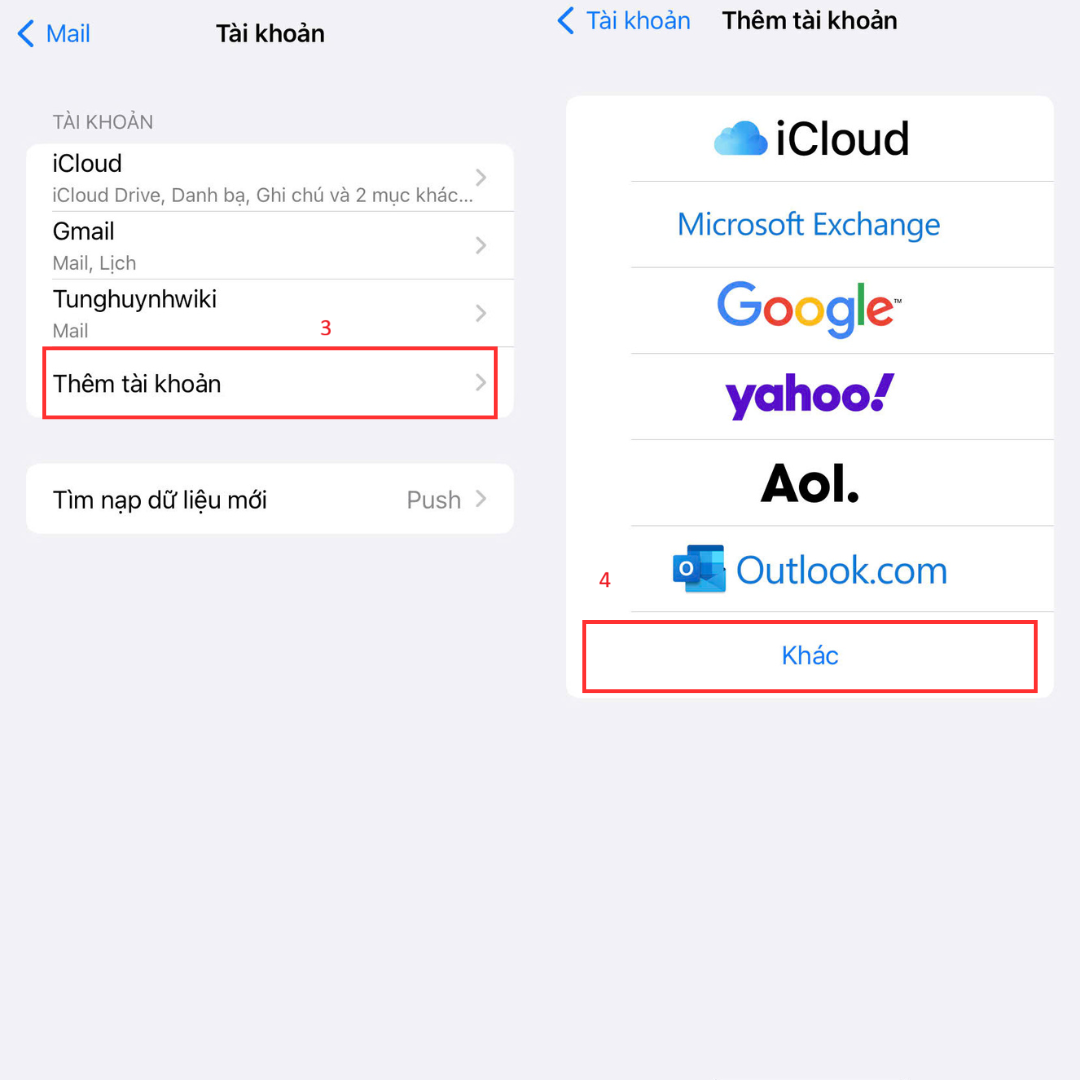 Các bước đăng nhập TinoMail vào ứng dụng Mail 