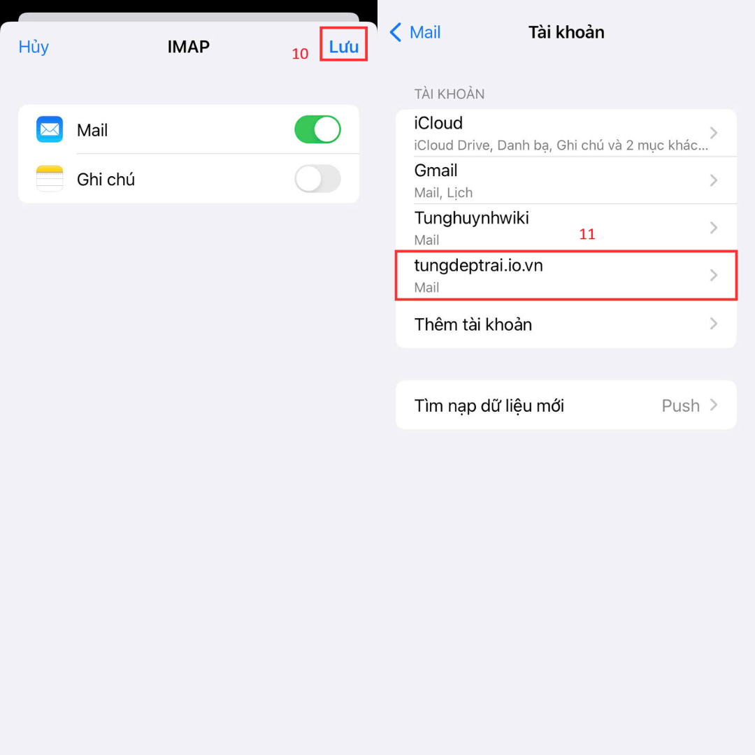 Các bước đăng nhập TinoMail vào ứng dụng Mail 