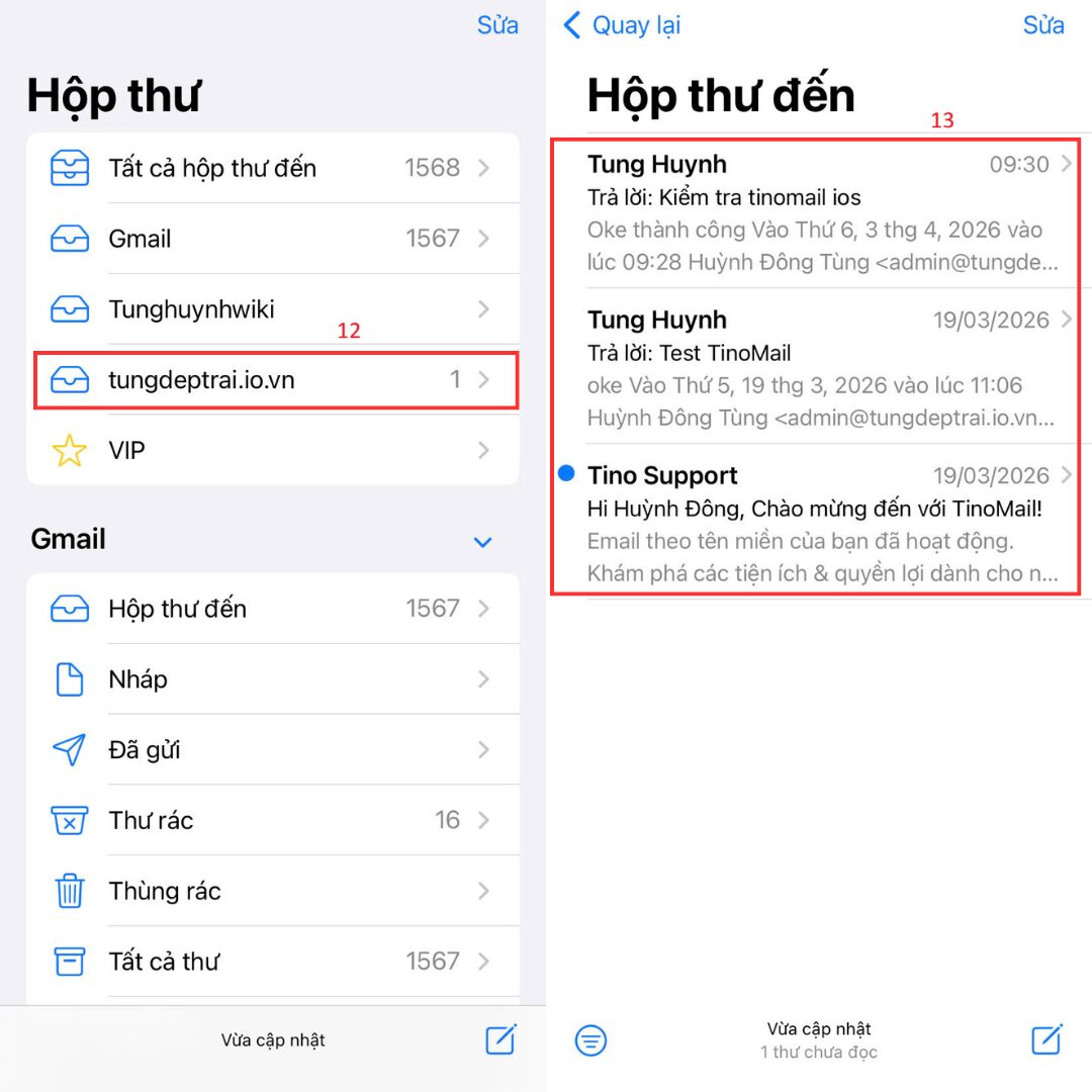 Các bước đăng nhập TinoMail vào ứng dụng Mail 
