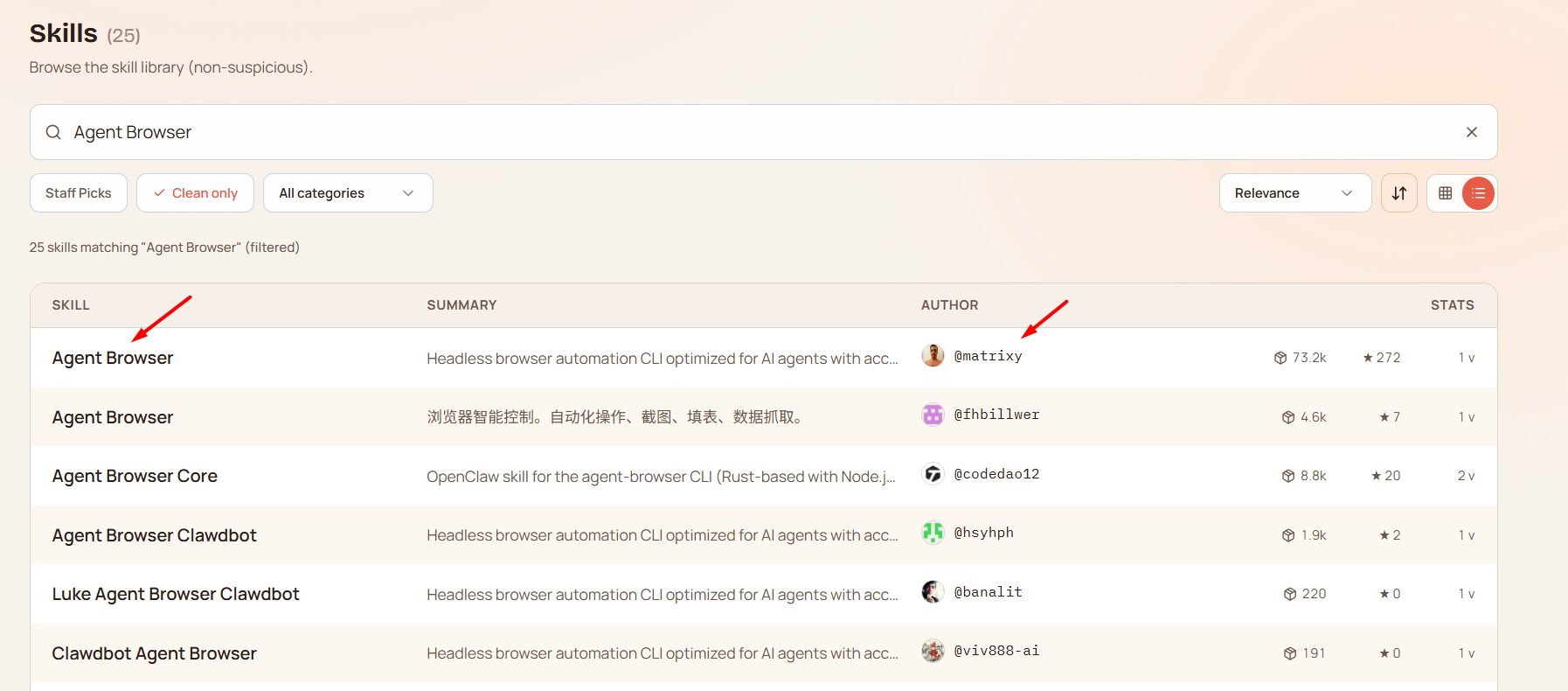 Truy cập ClawHub và tìm skill Agent Browser