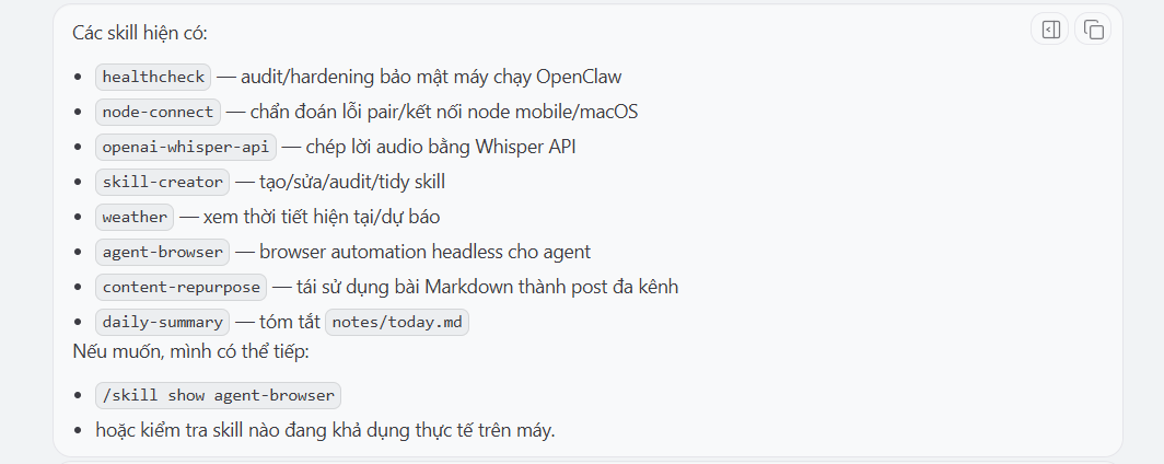  Khởi động phiên mới để nạp skill