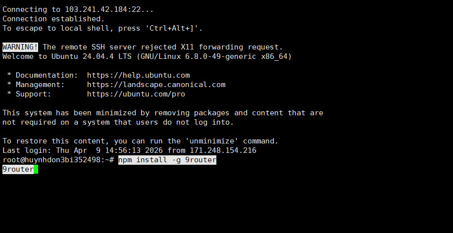Khởi tạo 9Router trên nền tảng VPS 