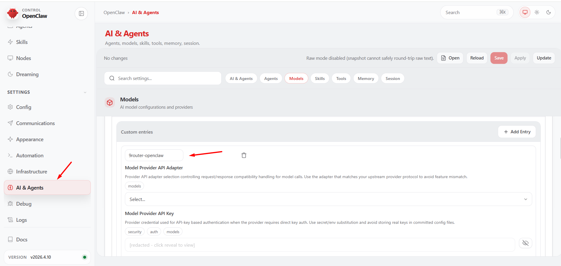 Tùy chỉnh tham số trên giao diện Web Control OpenClaw