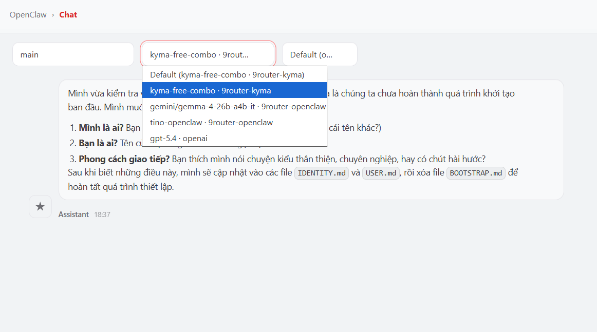 Chọn model Combo để bắt đầu chat