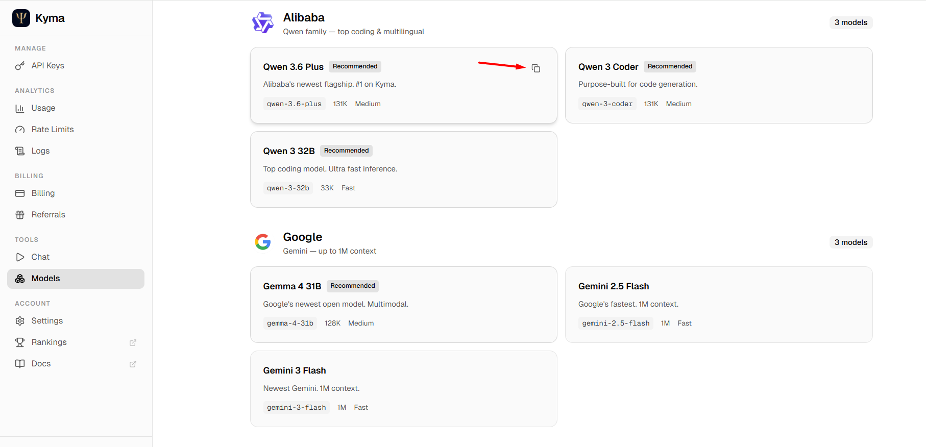Thêm các model từ Kyma vào 9Router