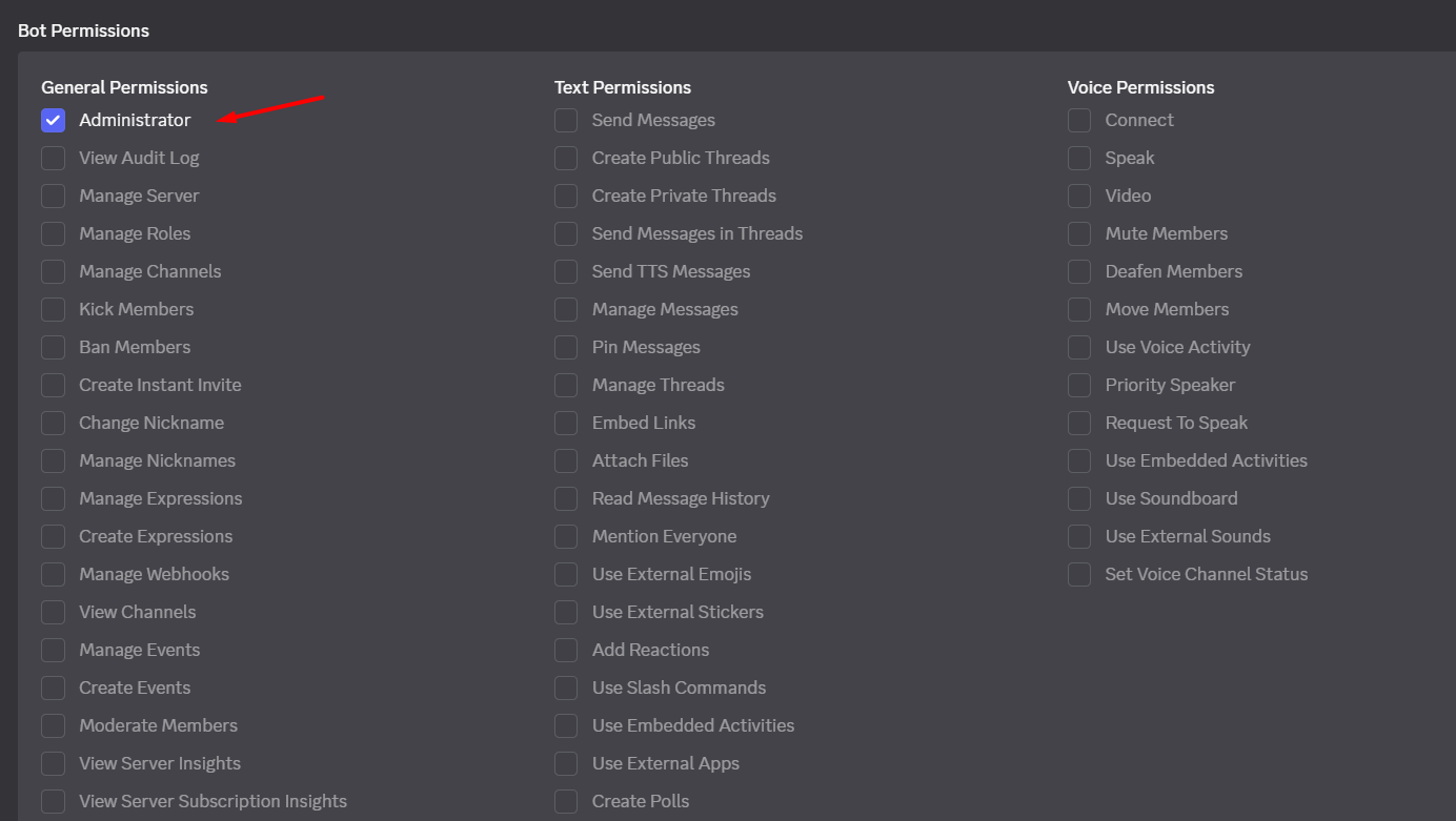 Cấp quyền cho bot và thêm vào server