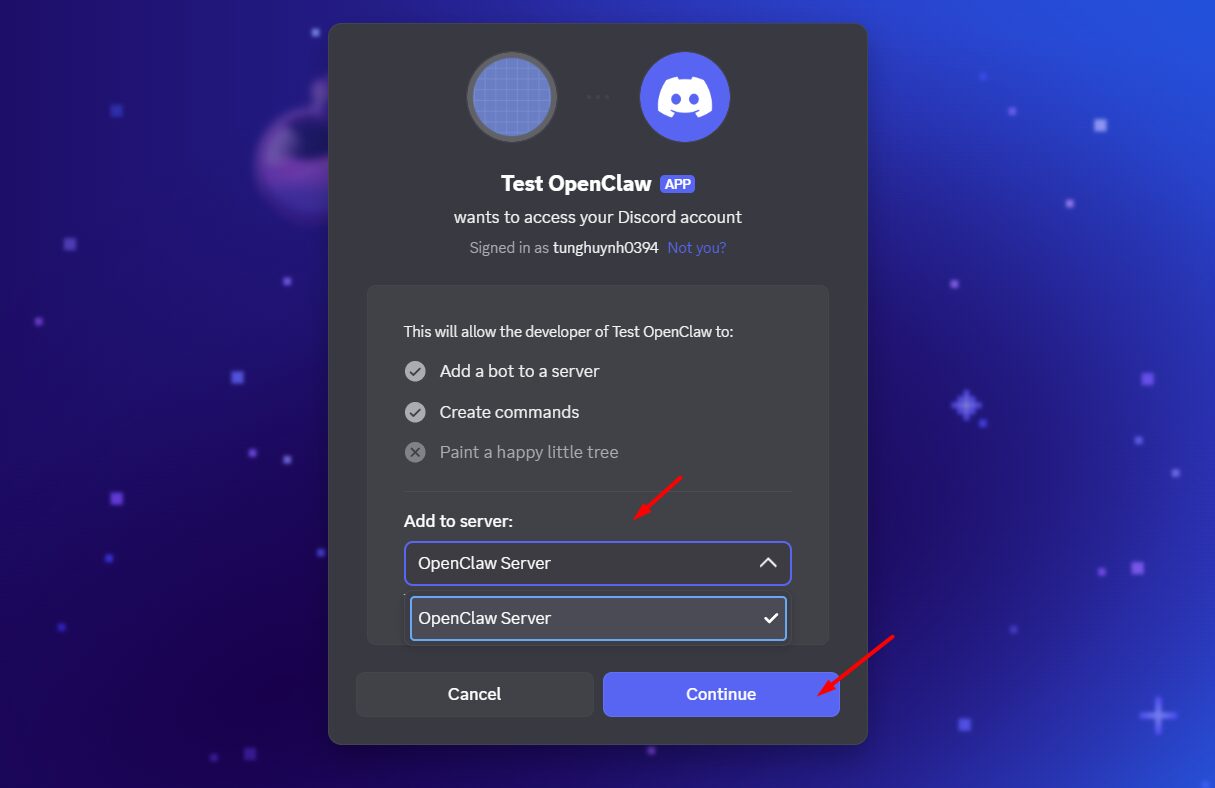 Cấp quyền cho bot và thêm vào server