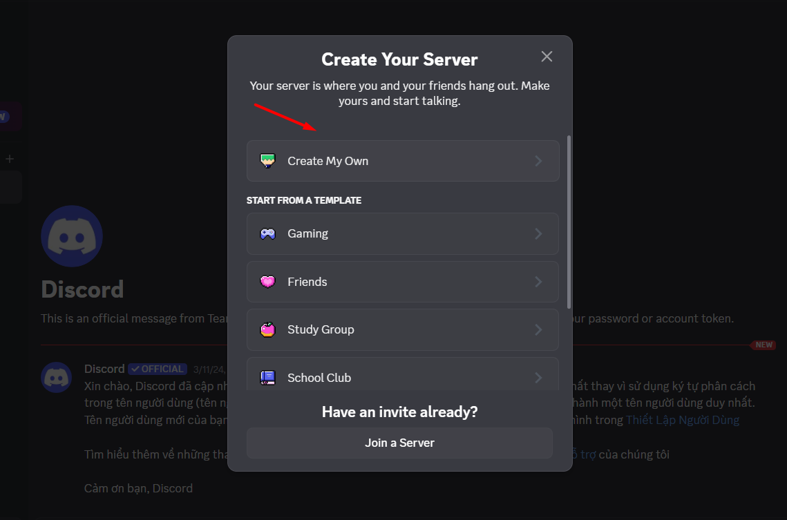 Tạo server trên Discord 