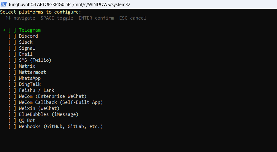 Bước 5 — Kết nối nền tảng tin nhắn (Messaging Platforms)