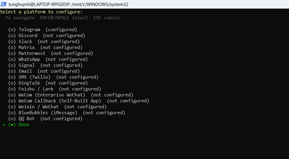 Bước 5 — Kết nối nền tảng tin nhắn (Messaging Platforms)