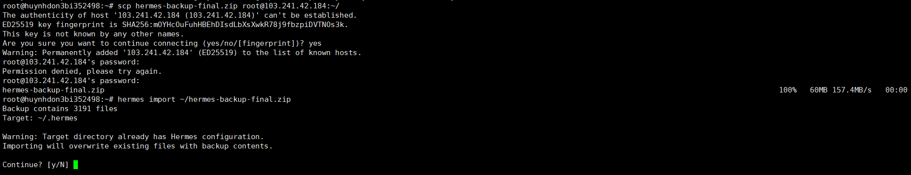 Khôi phục lại Hermes trên VPS mới (nếu cần)