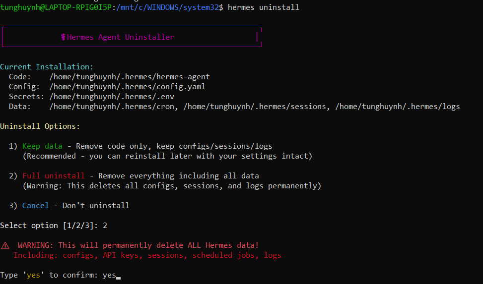 Tùy chọn B — Gỡ hoàn toàn, xóa sạch mọi dữ liệu