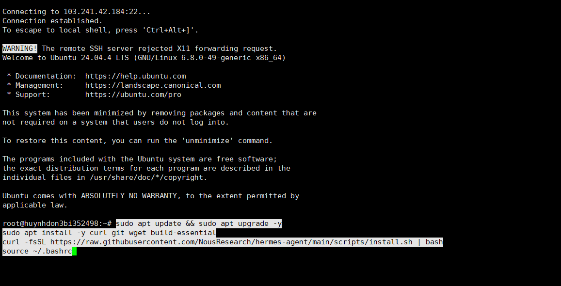 Bước 1 — Cài đặt Hermes Agent