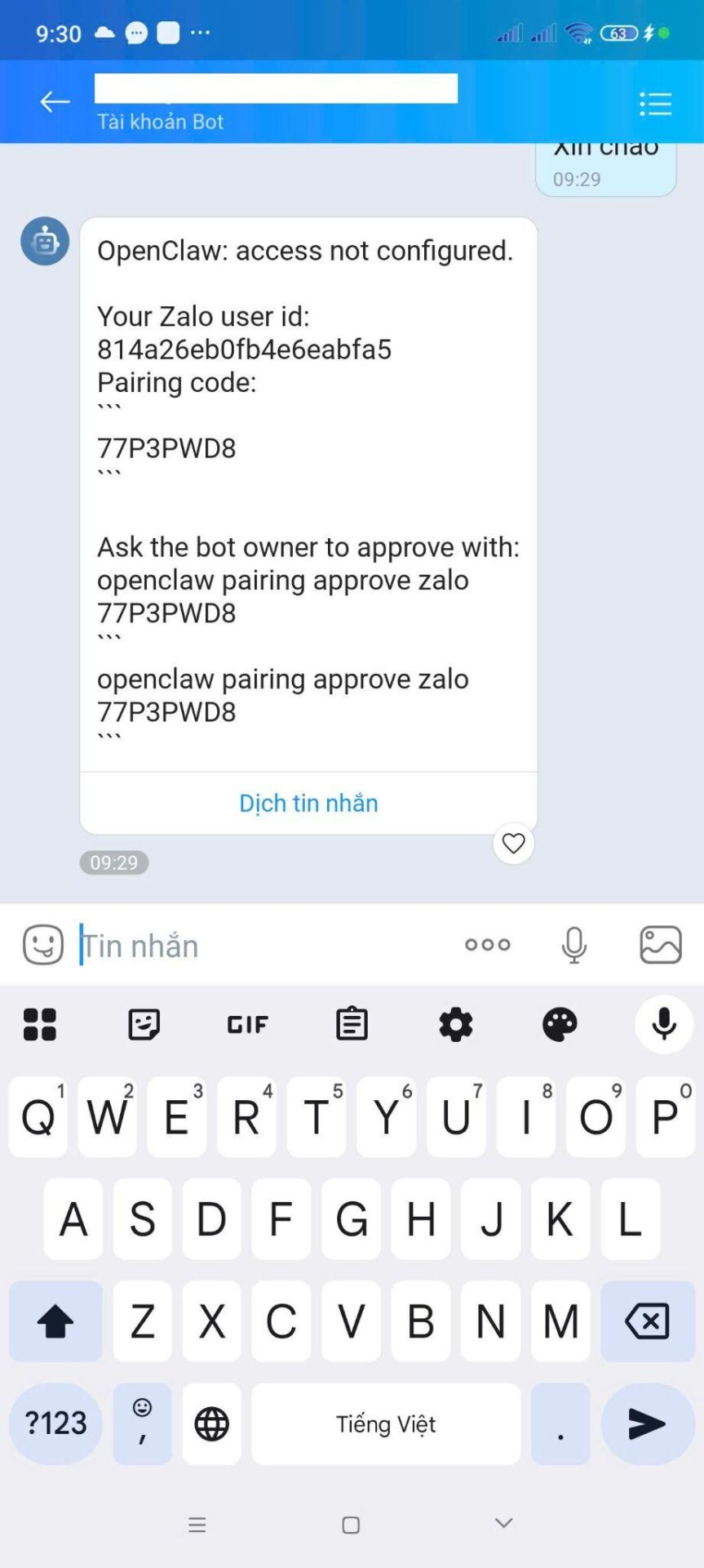 Kết nối Zalo với OpenClaw trên VPS OpenClaw Tino