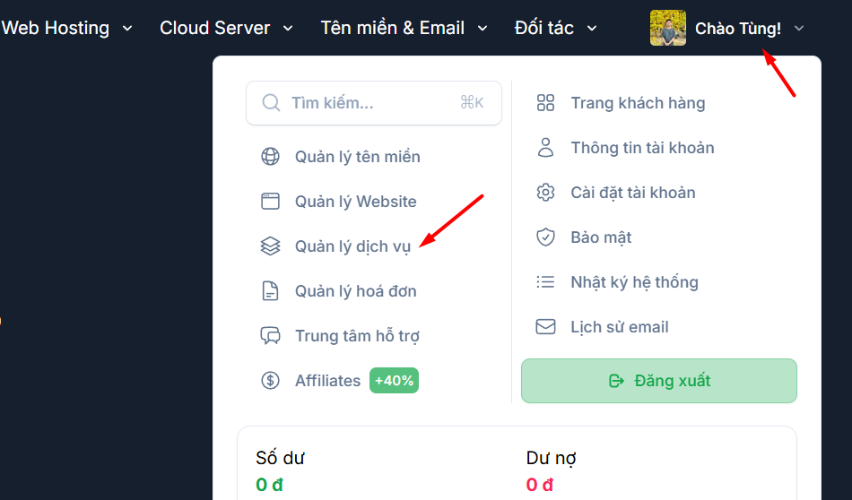 Đổi tên miền chính của gói hosting