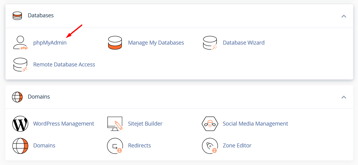 Cập nhật tên miền mới trong cơ sở dữ liệu qua phpMyAdmin