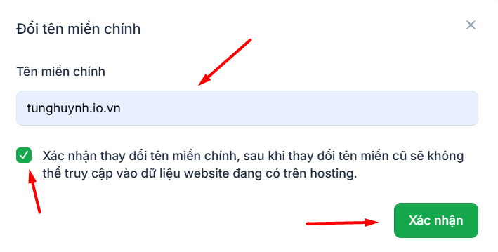 Đổi tên miền chính của gói hosting