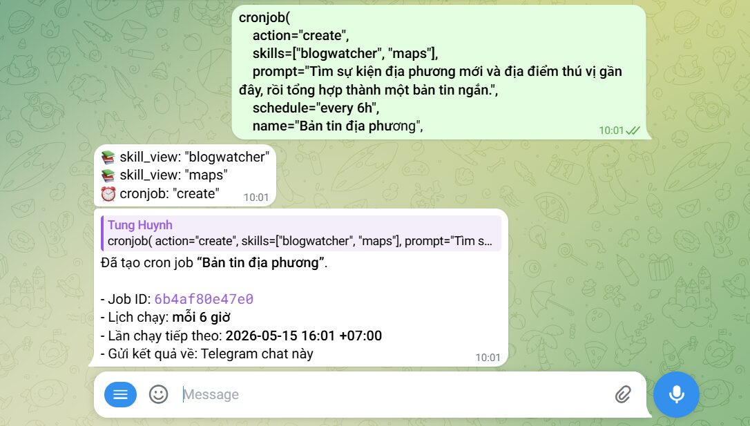 Hướng dẫn sử dụng cron job trên Hermes Agent đơn giản A-Z 8 Gắn nhiều kỹ năng cùng lúc