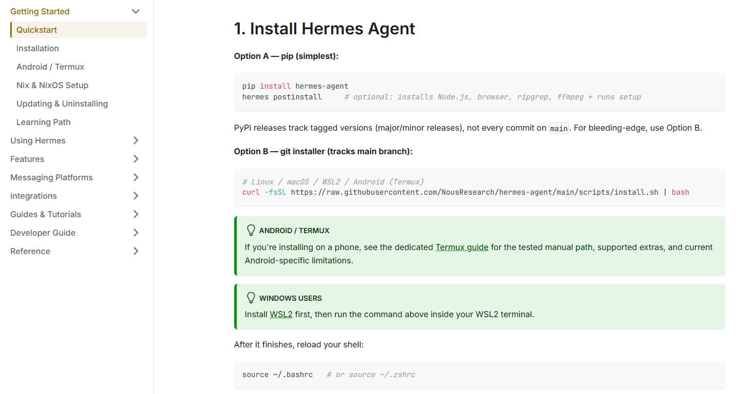 Hermes Agent Docs: Tổng hợp toàn bộ tài liệu Hermes Agent từ A-Z 4 Quickstart