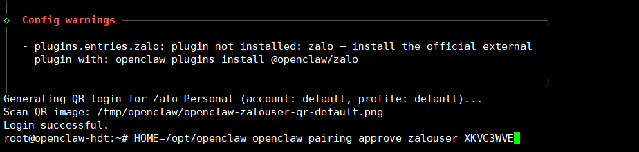 Các bước kết nối Zalo Personal với OpenClaw