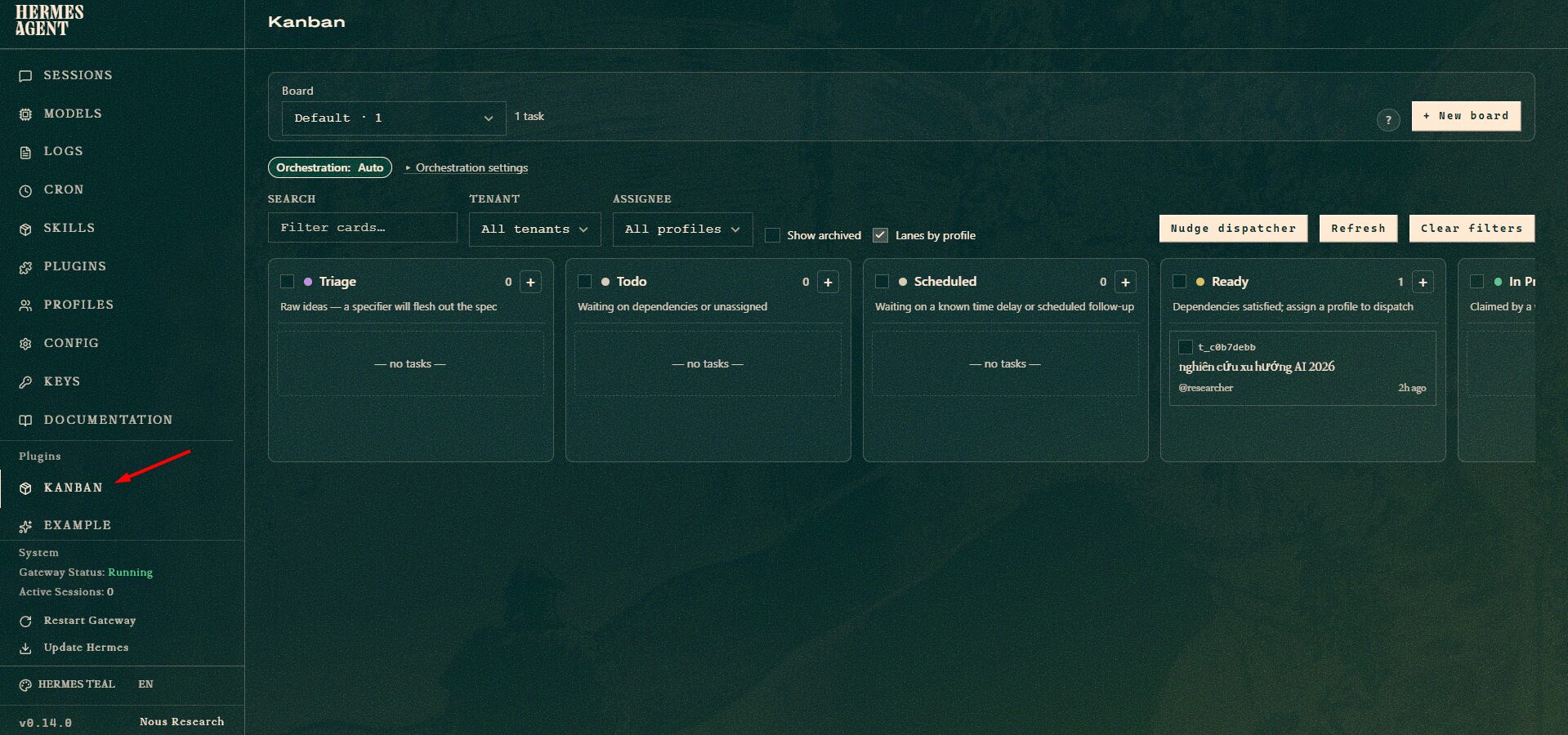 Tìm hiểu Kanban trong Hermes Agent: Bảng quản lý tác vụ cho nhiều AI Agent 5 Sử dụng qua Dashboard
