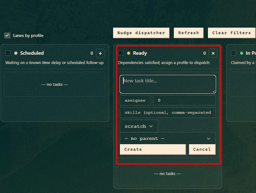 Tìm hiểu Kanban trong Hermes Agent: Bảng quản lý tác vụ cho nhiều AI Agent 11 Tạo task Kanban trực tiếp trên Dashboard