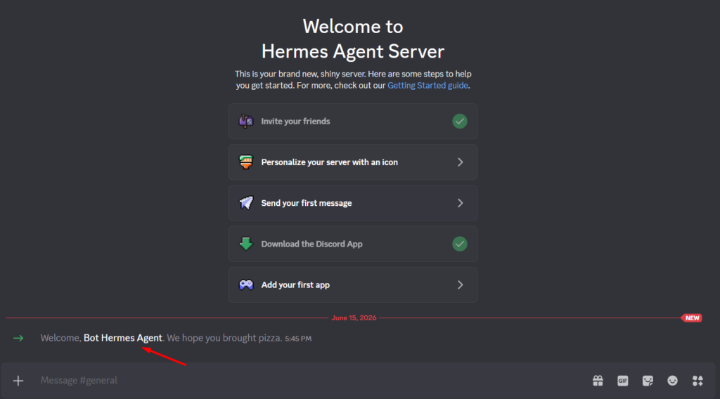 Hướng dẫn kết nối Discord với Hermes Agent trên VPS Hermes của Tino 17 Phần 6: Kiểm tra bot trong server Discord