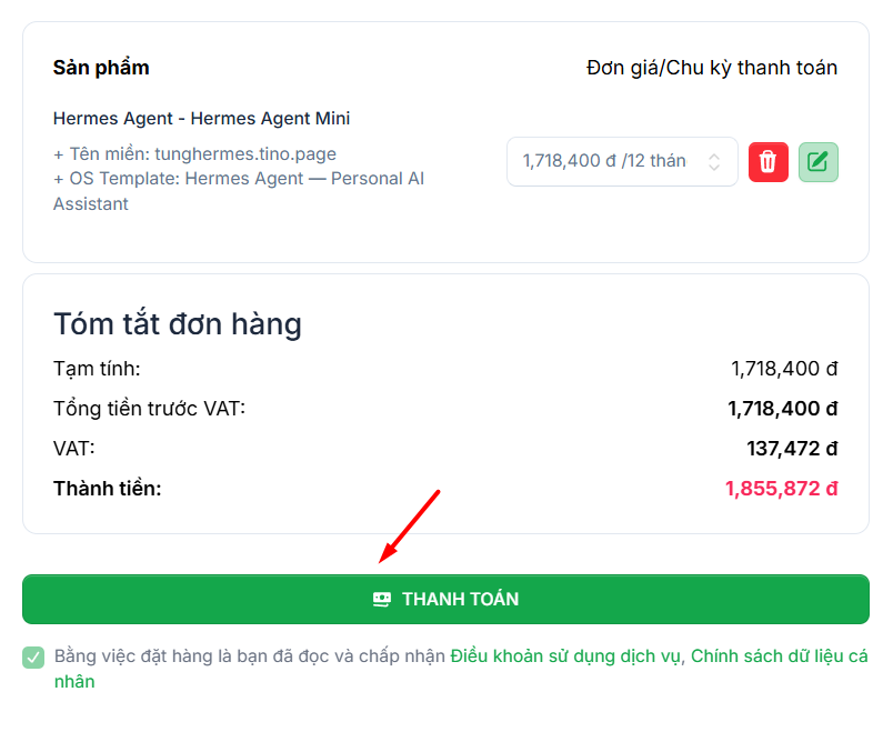 Hướng dẫn đăng ký và sử dụng VPS Hermes Agent chi tiết cho người mới 6 Đăng ký khởi tạo VPS Hermes Agent
